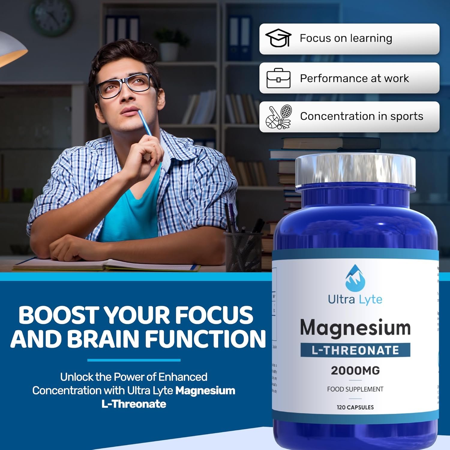 Ultra Lyte Magnesium L-Threonate – 2000mg Magnesium Supplement for Cognitive Support – 120 Capsules for Sleep Support & Relaxation - Vegan Friendly - Image 6