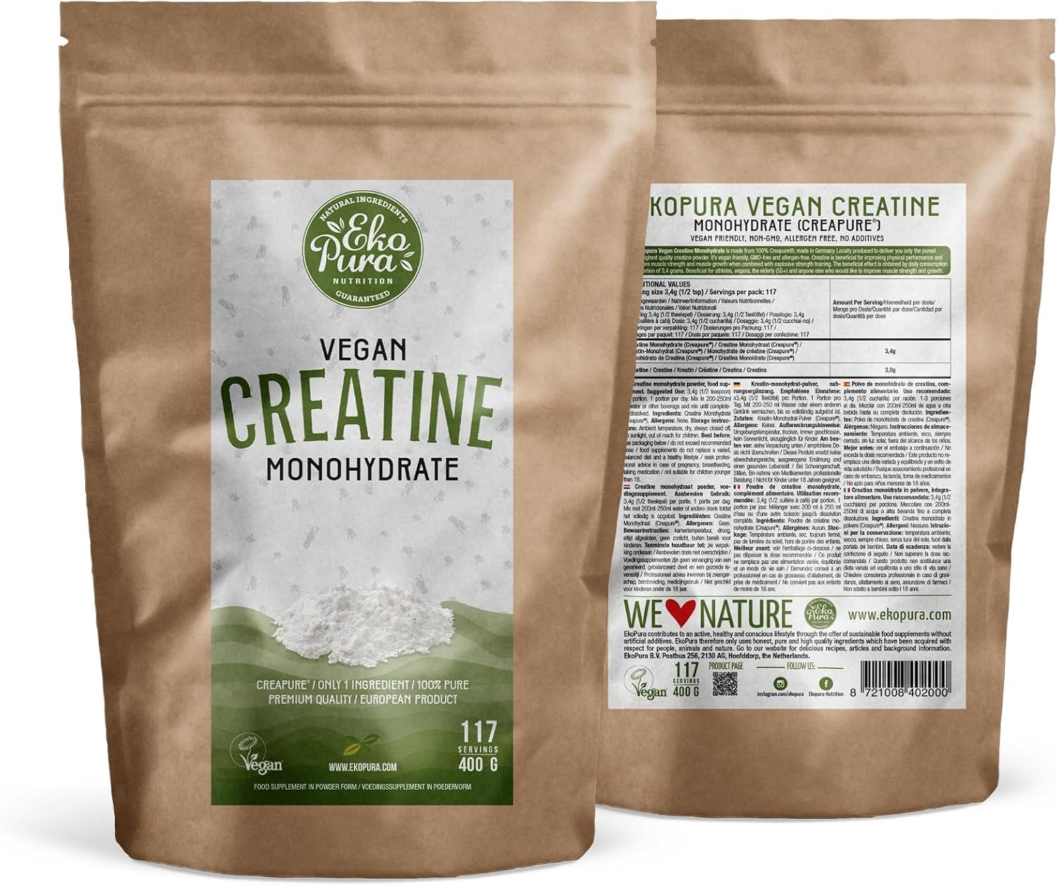 Vegan Creatine Monohydrate (Creapure®) by Ekopura | European Product, 100% Pure and Clean | 400g, 117 Servings - Image 7