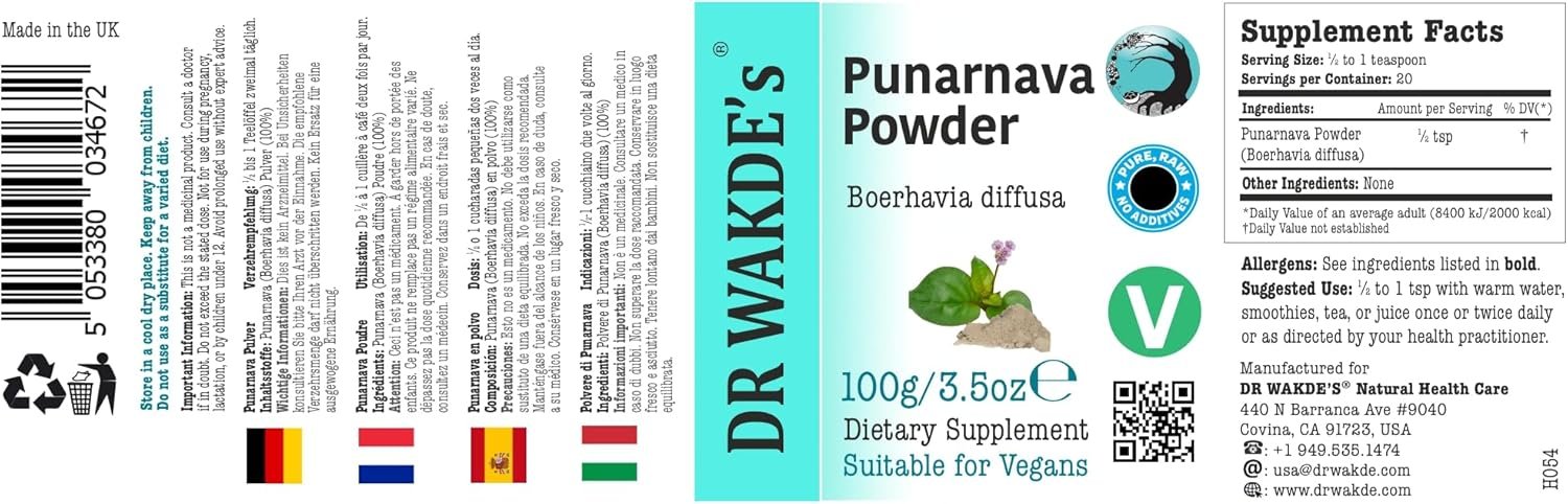 DR WAKDE'S Punarnava Powder (Boerhavia diffusa) - 100g (3.5oz) | Pure, Raw & Dried Powder | Ayurvedic Herb | Vegan | Nothing Added, Nothing Removed | Same Day Dispatch - Image 3