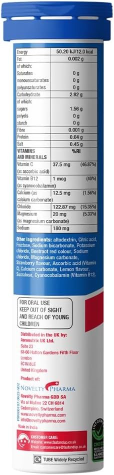 Fast&Up Reload Electrolyte Tablets, Strawberry Flavour, 20 Effervescent Tablets, with Vitamin C & B12, for Hydration & Energy, Vegan - Image 10