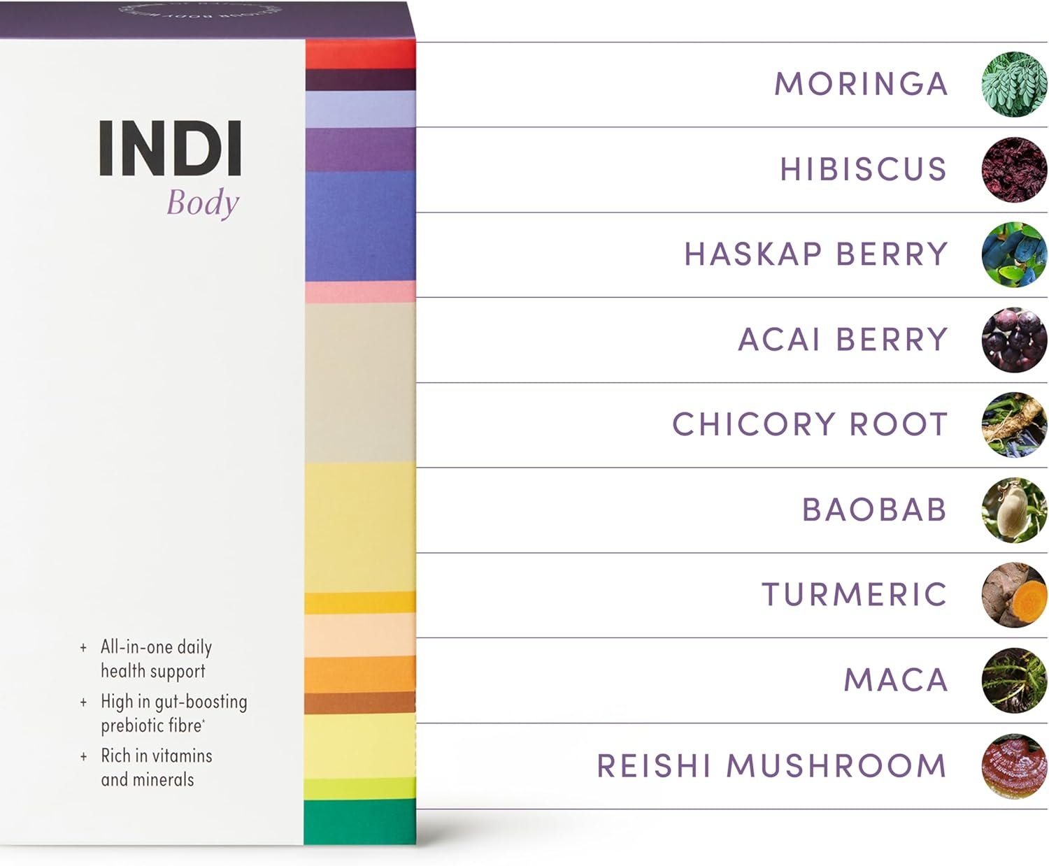 INDI Body Powder — Prebiotics & Probiotics for Gut Health — 24 Superfoods & Vitamins inc. VitaAlgae® D3 — Gut Repair Supplement — Berry Flavour — 28 Sachets — Vegan — UK Made - Image 5