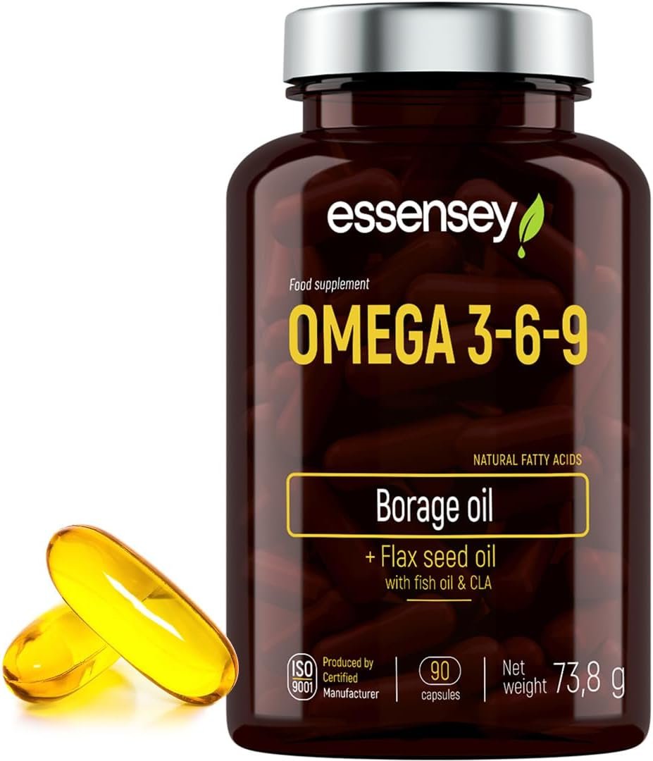 Essensey Omega 3 6 9 Complex 90 High Strength Vegan Capsules | Complex Dietary Supplement | Natural Fatty acids | Triple Omega 369 with EPA, DHA & ALA from Borage, Fish, Linseed Oil - Image 2