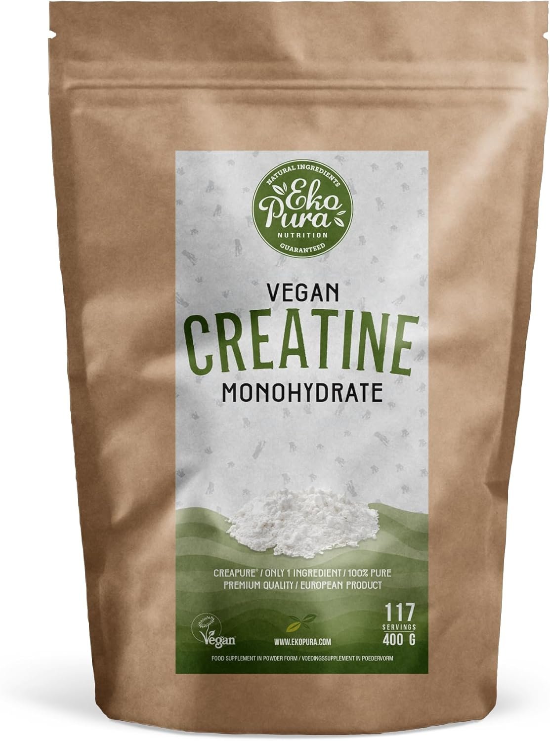 Vegan Creatine Monohydrate (Creapure®) by Ekopura | European Product, 100% Pure and Clean | 400g, 117 Servings - Image 2
