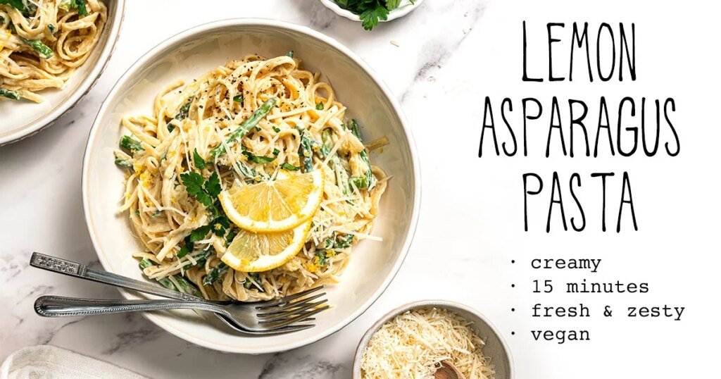 Creamy Lemon Asparagus Pasta | It Doesn’t Taste Like Chicken