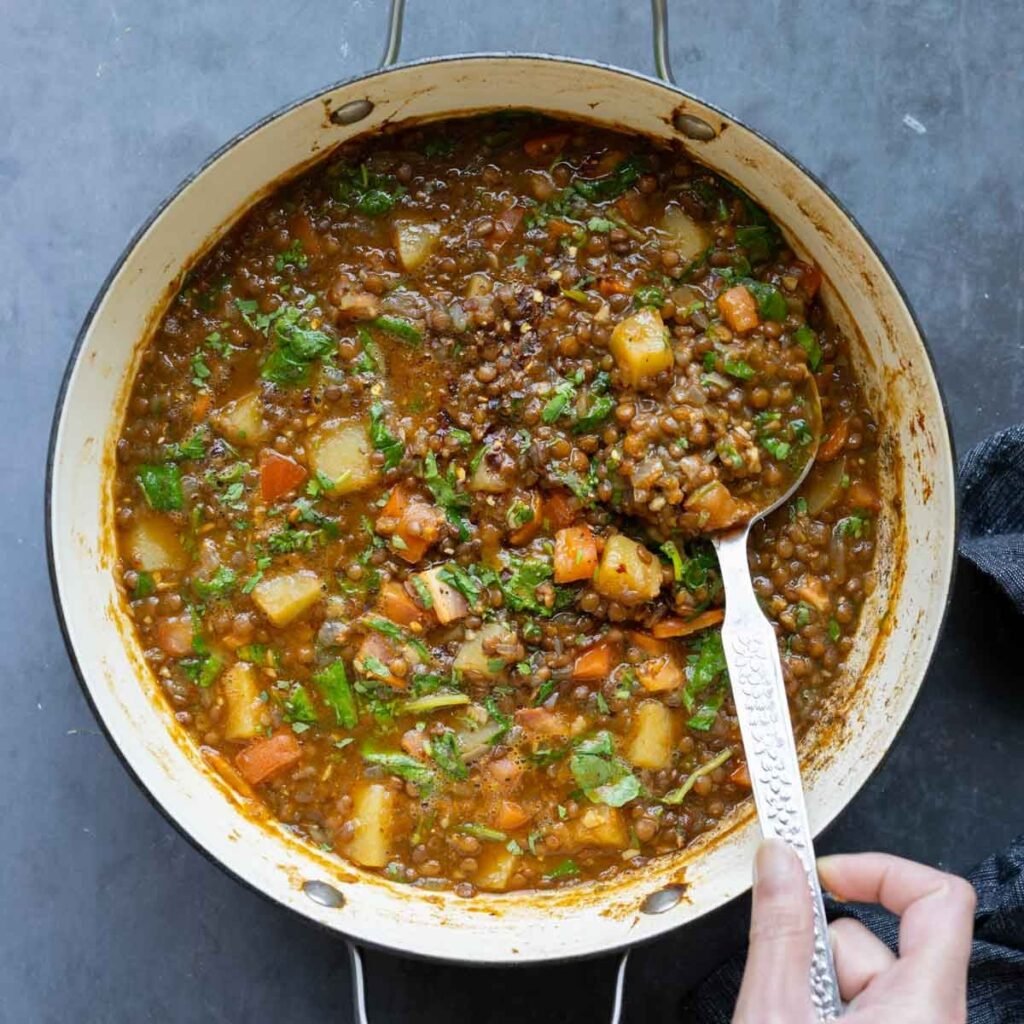 Lentil Potato Soup with Crunchy Seed Topping Lentil Potato Soup with Crunchy Seed Topping