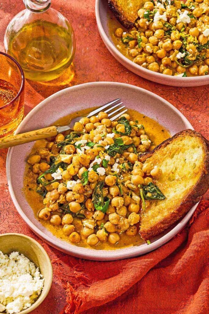 Creamy Chickpeas with Spinach and Feta